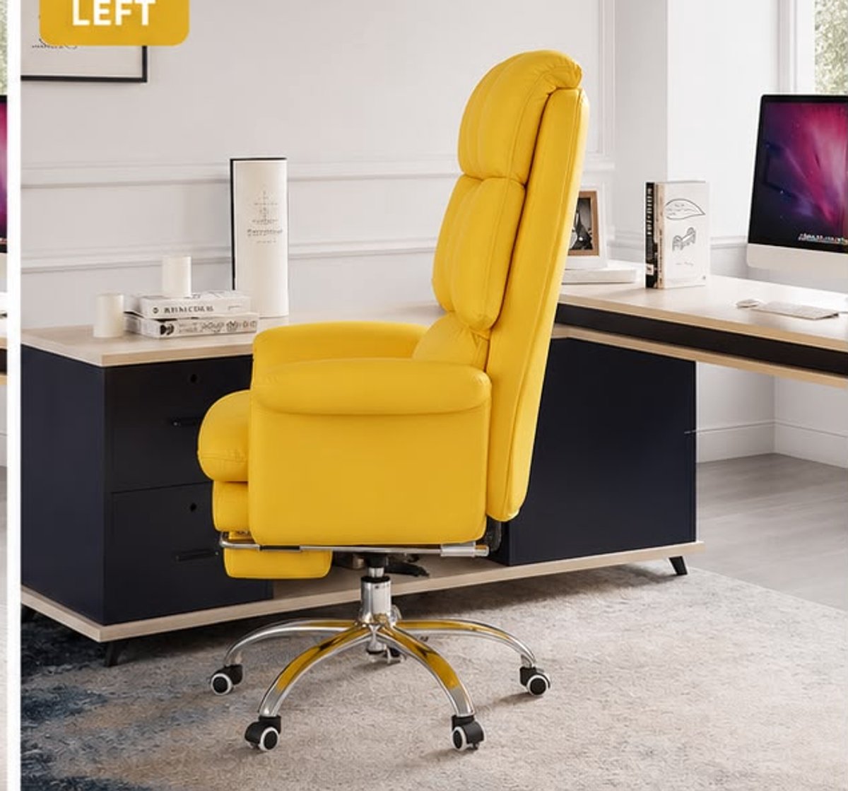 Bureaustoel met Hoge Rugleuning en Voetsteun – Ergonomische Directiestoel van PU-Leder, Verstelbare Hoogte, Kantelfunctie, 360° Draaibaar, Belastbaar tot 227 kg, Zwart – Mobili Bella van Mobili Bella