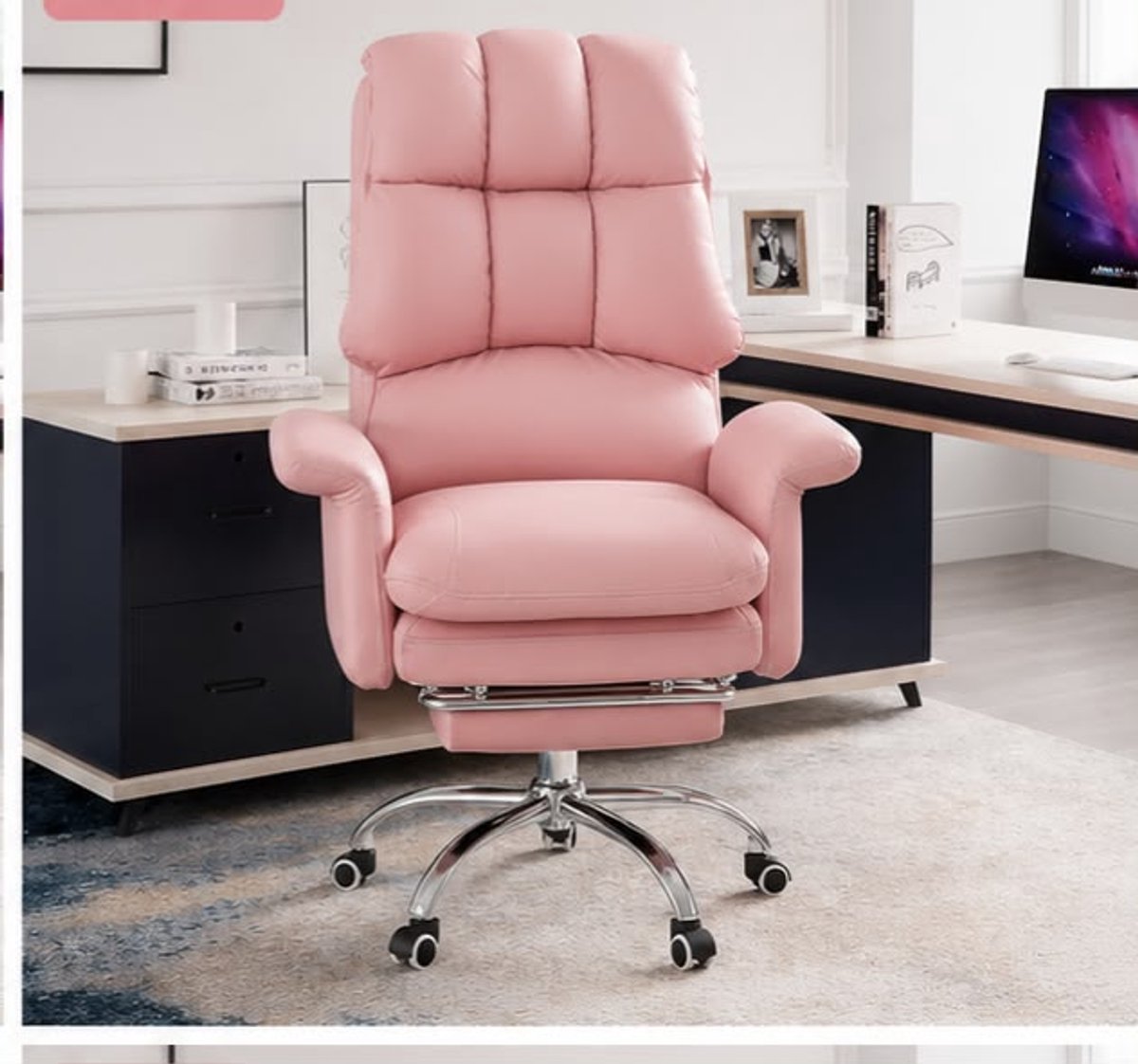 Bureaustoel met Hoge Rugleuning en Voetsteun – Ergonomische Directiestoel van PU-Leder, Verstelbare Hoogte, Kantelfunctie, 360° Draaibaar, Belastbaar tot 227 kg, Zwart – Mobili Bella