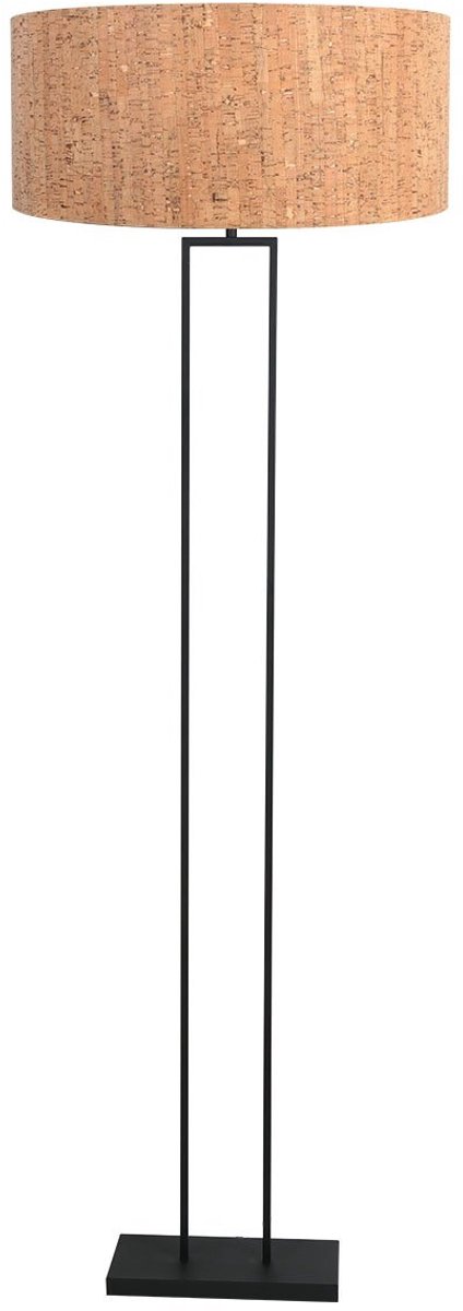 Vloerlamp Stang 4338ZW – zwart staal met kurken kap Ø50 cm, eigentijds design, Steinhauer, ideaal voor binnengebruik