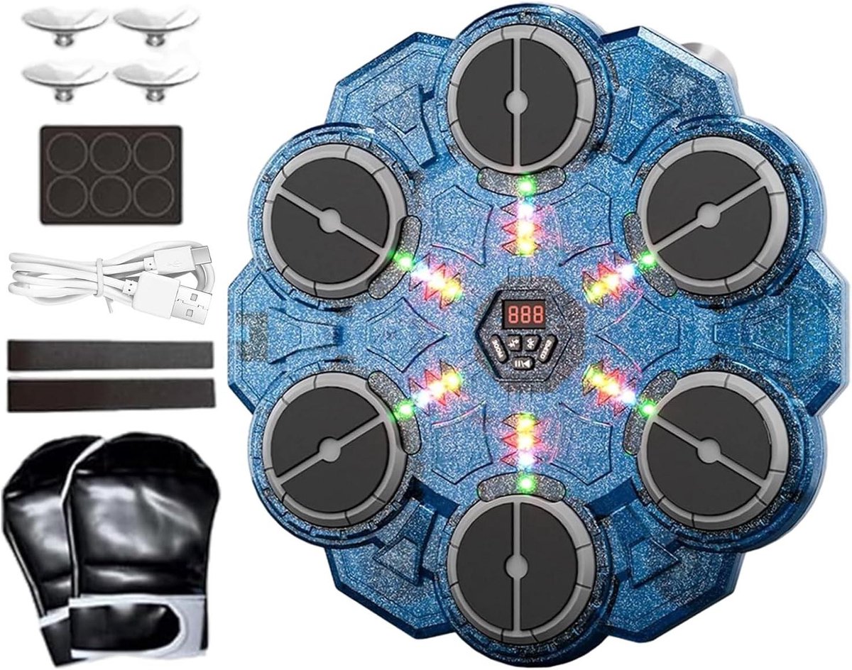 Muziek Boksmachine - Boks Training - Fitness Thuis - Met Led Verlichting - 335x365cm - Blauw