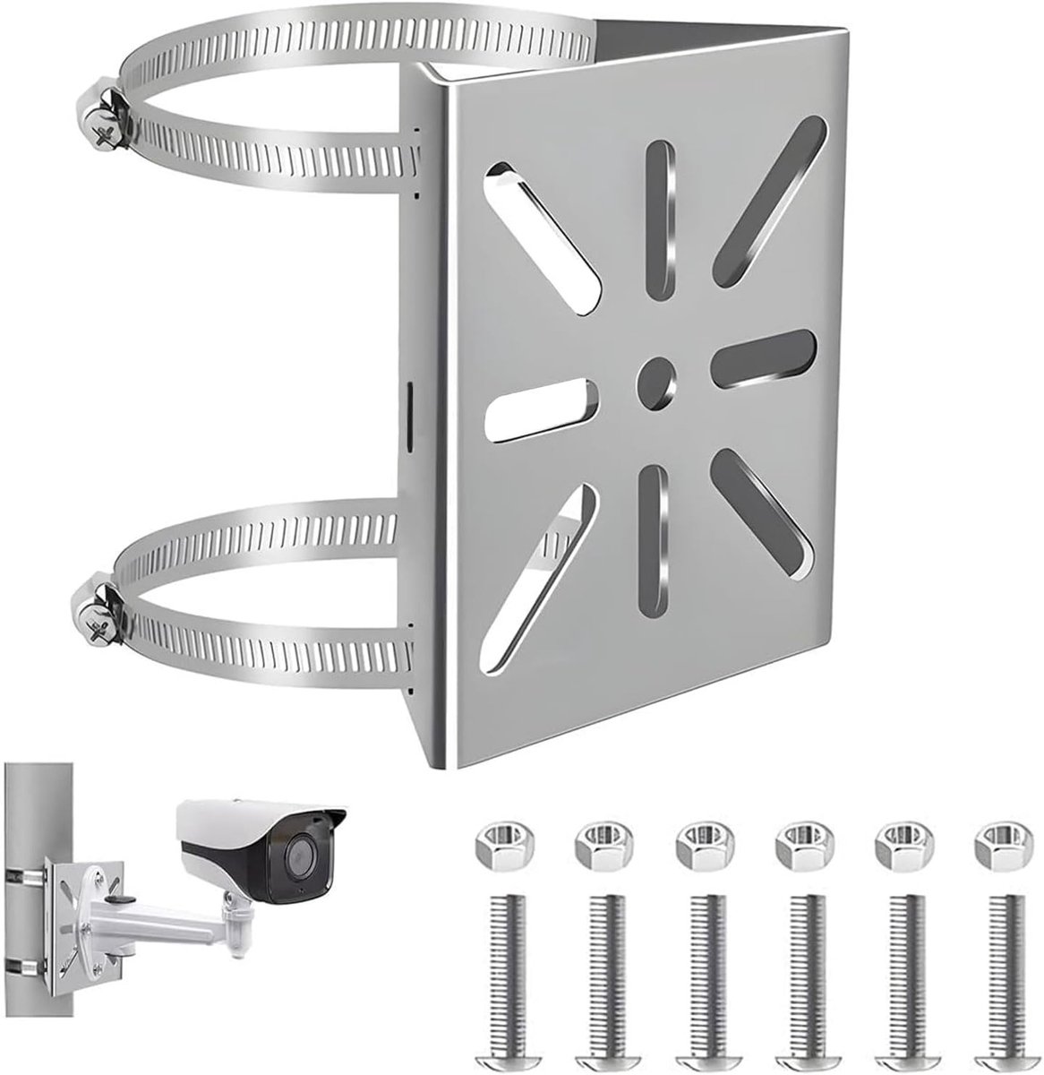 Mast Houder Camera - Paal Bevestiging - Camera Montage - Roestvrij Staal - 11x10x2 cm - Zilver