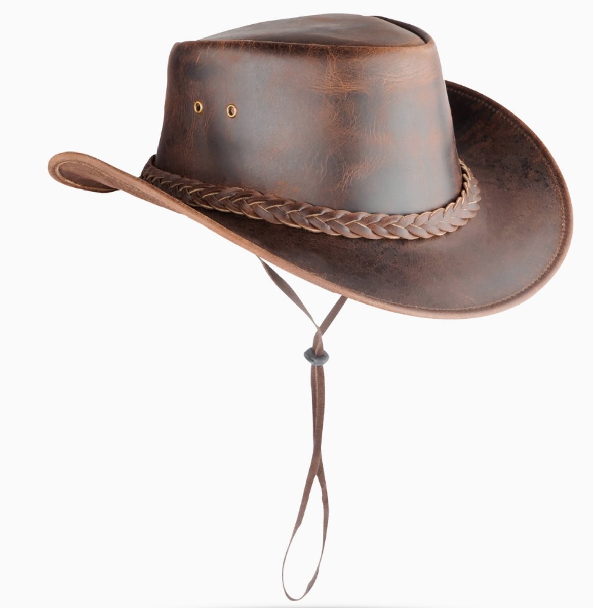 Cowboyhoed - Bruin - 100% rundleer - gevlochten band
