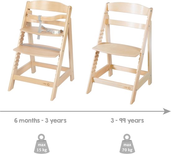roba Treppenhochstuhl Sit Up III - Mitwachsender Baby Hochstuhl - ab 6 Monaten - Kinderhochstuhl aus Holz natur - Stuhl bis 70 kg belastbar, 1 Stück van Roba. — afbeelding 5