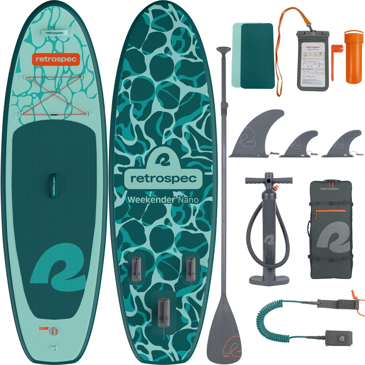 Retrospec Opblaasbaar Kids Supboard - 259 cm - Inclusief Peddel, Opbergtas en Accessoires - Stand Up Paddle Board / SUP - Groen / Turquoise