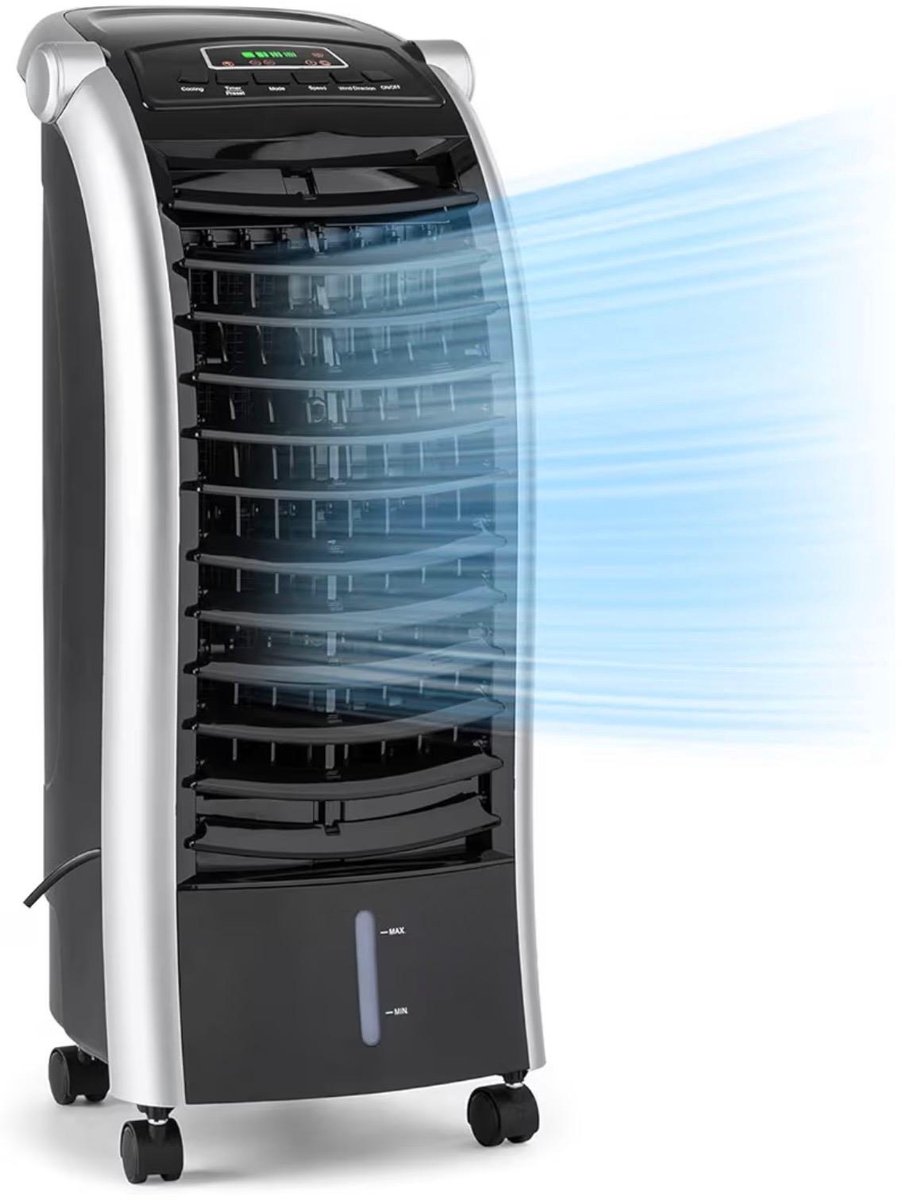 BIXc® - 3-in-1 mobiele airconditioner luchtkoeler - ventilator en luchtbevochtiger - 4 snelheden - timer tot 15 uur - watertank - 6 liter zwart