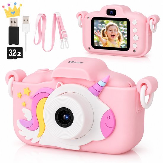 Appareil photo numérique pour enfants Sounix - Carte SD 32 Go - Appareil photo numérique pour enfants 40MP et HD 1080p - Appareil photo pour Enfants - Rose