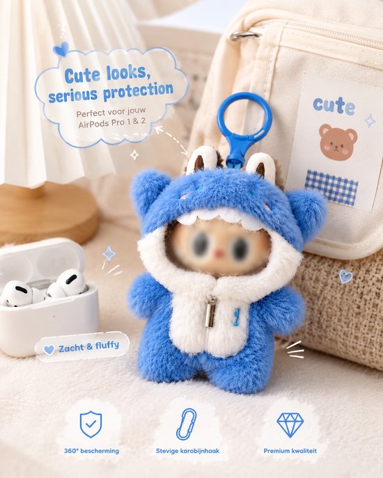 Monster Hoodie geschikt voor Labubu - Blauwe Onesie voor Poppen - Cute & Creepy Outfit Accessoire (Pop Niet Inbegrepen) van Merkloos — afbeelding 2