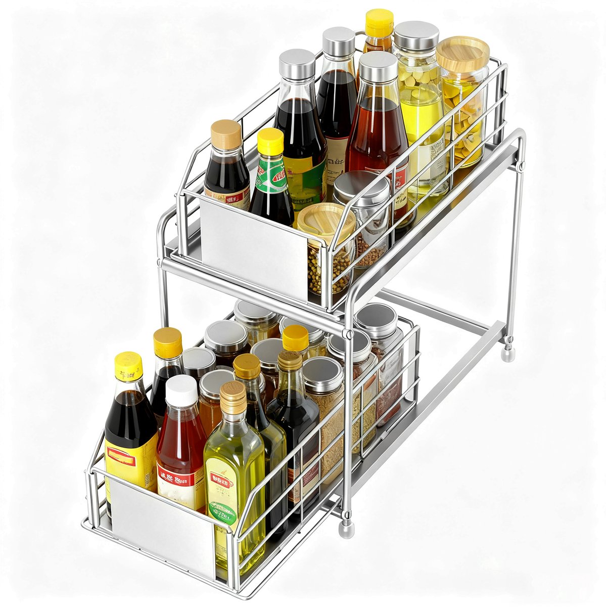 Lemlit Uitschuifbare Keukenkast Organizer 2-Laags - Onder Gootsteen Opbergrek van Koolstofstaal 36 x 19 x 22 cm - Kastrek voor Keuken Badkamer en Wasruimte - Zilver