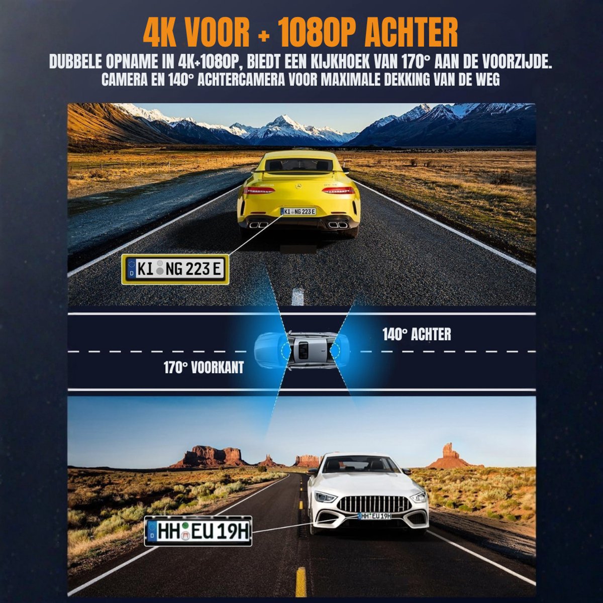 TIM® Dashcam voor Auto Voor en Achter - Dashcam - Zwart - 22cm x 14cm x 6cm – foto 3