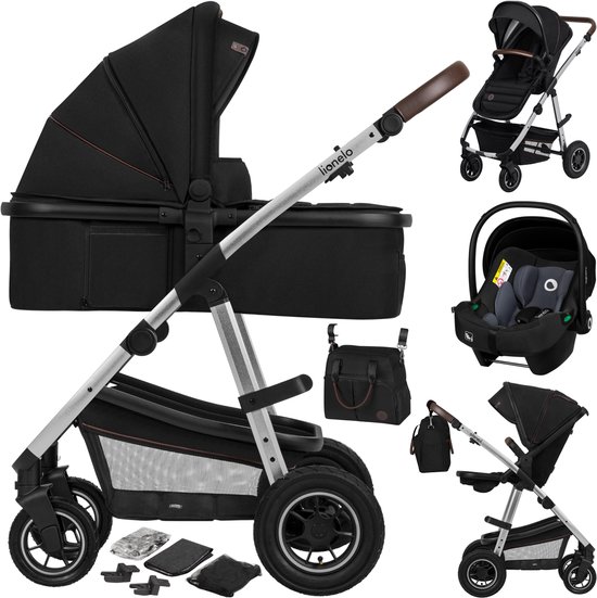 Lionelo Amber Kinderwagen 3 in 1 - Reiswieg + Buggy + Autostoel - Luchtbanden, Volledige Vering - Comfortabel baby matras - Snel Inklapbaar - Luiertas - Regenhoes - Muskietennet - Vanaf Geboorte tot 4 jaar (0-22 kg)