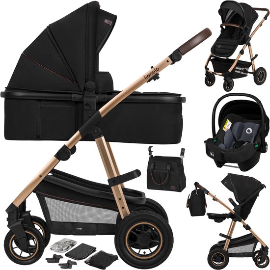 Lionelo Amber Kinderwagen 3 in 1 - Reiswieg + Buggy + Autostoel - Luchtbanden, Volledige Vering - Comfortabel baby matras - Snel Inklapbaar - Luiertas - Regenhoes - Muskietennet - Vanaf Geboorte tot 4 jaar (0-22 kg)