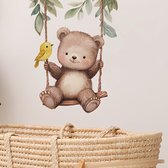 Sticker mural 'Ourson sur la Balançoire' - 45x57cm - PVC autocollant - Chambre de bébé - Chambre d'enfant - Décoration murale - Sticker mural Ours - Intérieur