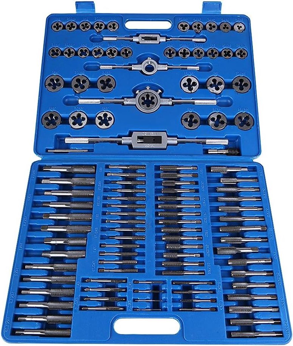 Schroefdraad Set - Taps & Matrijzen - Metaal Bewerken - 110 Delig Koolstofstaal - Metrisch M2-M18 - Zilverkleurig