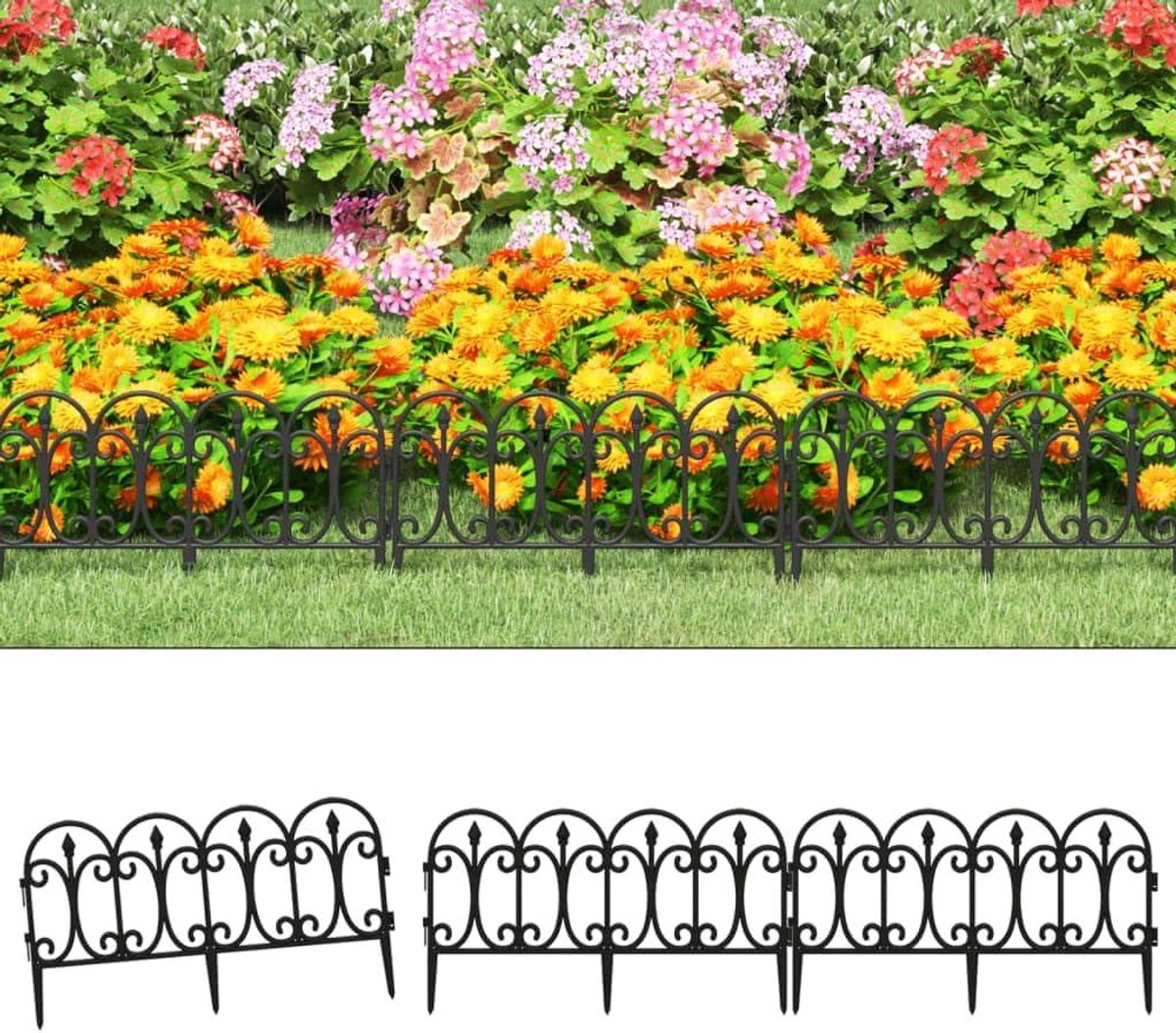 Gazonranden 17 stuks - Tuinranden hekjes - Tuin inrichten - Verbindbare panelen - 10 meter totaal - Zwart