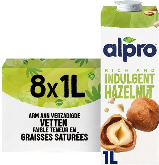 Alpro Drink Plantaardige Hazelnotemelk Original - Lactosevrij & Glutenvrij - 8 x 1L