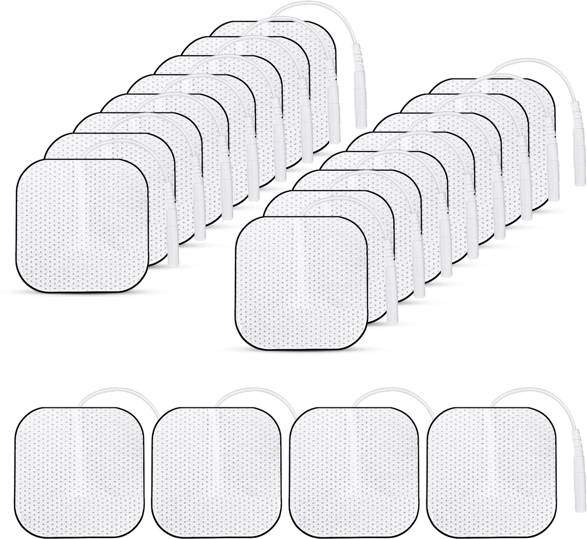 Lemlit Elektrode Pads 20 Stuks 4 x 4 cm - Zelfklevende TENS EMS Massagepads met 2,0 mm Connector - Herbruikbare Elektrodepleisters voor Spierstimulator - Wit Zwart​