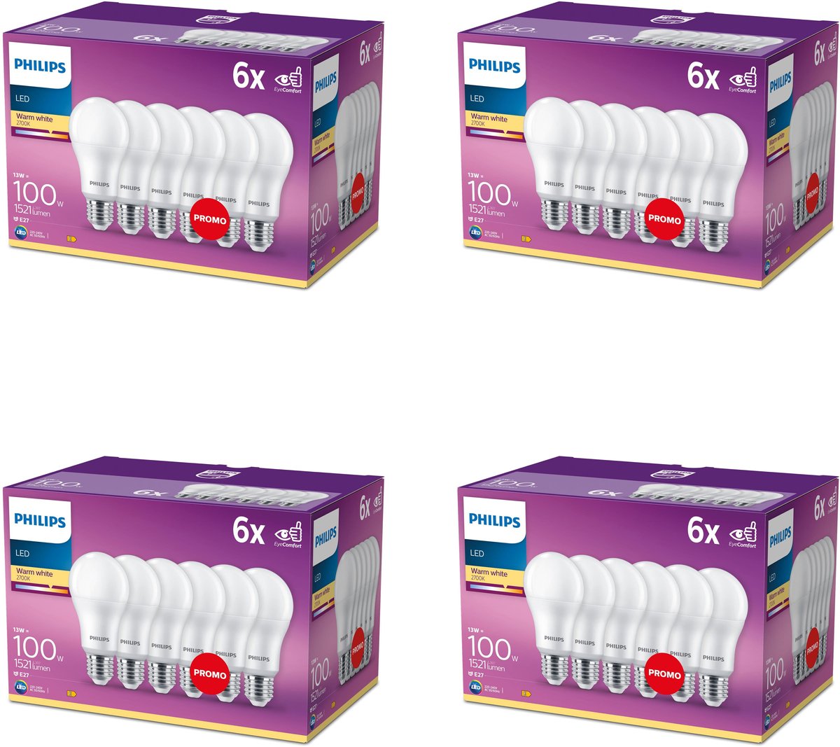 Philips Voordeelverpakking - E27 - LED Standaard lamp - Mat - 100W - Niet Dimbaar - Warmwit Licht - Set van 24 Stuks