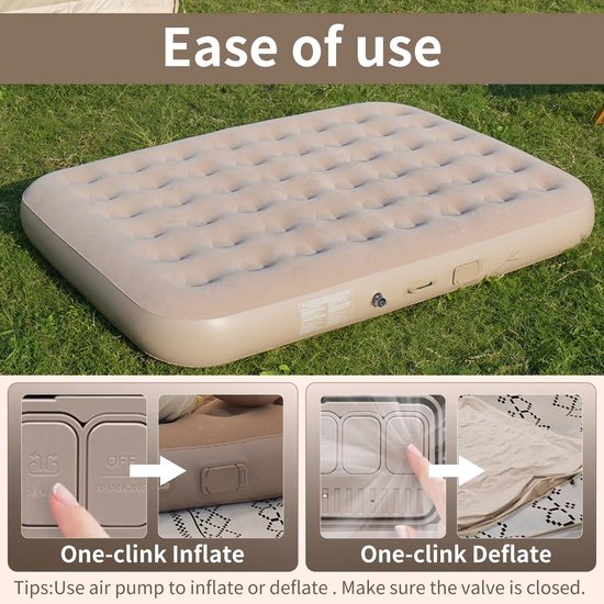 Opblaasbaar Campingbed 1 Persoons - Luchtmatras met Ingebouwde Elektrische Pomp - Slaapmat voor Kamperen en Reizen - Verdikt PVC met LED Verlichting - Bruin - 190 x 100 x 25 cm - Opvouwbaar met Kussen en Opbergtas — afbeelding 3