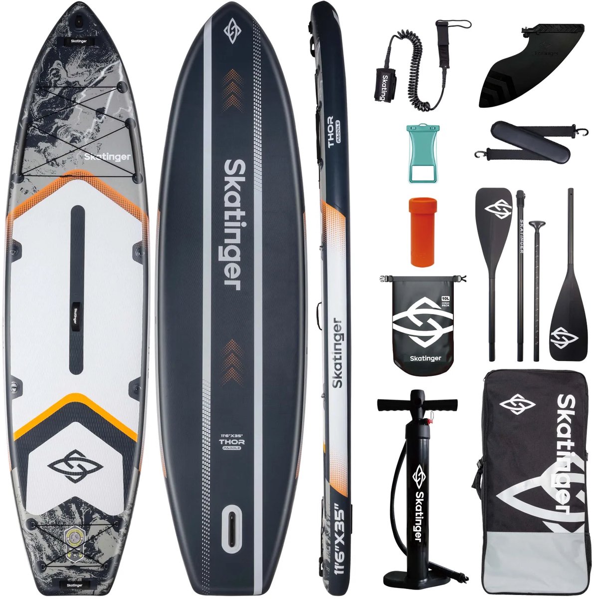 Skatinger Thor Grey Opblaasbaar Allround SUP Board – Compleet Pakket