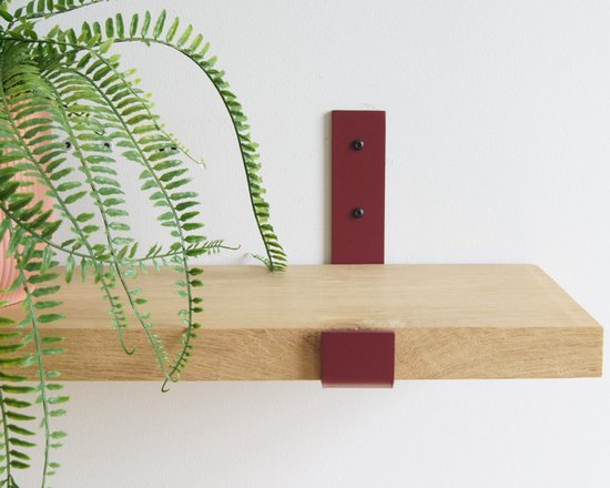 STERKSTAEL Odin Industriële Plankdrager Burgundy - Stalen Wandplank Steun - Voor plank van 20 cm - Kleur Wijnrood - Inclusief Bevestigingsmateriaal - Poedercoating - Wandsteun - 1 stuk