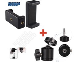 Statiefkop - 360 Graden Ball Head Statief - Camera Adapter - Mini Balhoofd - 360 ° Draaigreep horizontaal voor Smartphone Statief Camerastatief - ¼” mini ball head - Balhoofd + Telefoonhouder - Universele Telefoonhouder voor statief