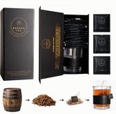 Barrel-Tea® Bottlebox Gift Set – Vaderdag Cadeau voor Mannen – 12 Theezakjes van Whisky-, Rum- en Cognacvaten – Alcoholvrij Cadeaupakket met Glas