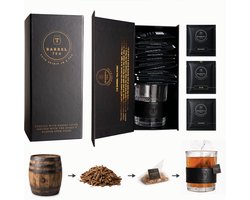 Barrel-Tea® Bottlebox Gift Set – Vaderdag Cadeau voor Mannen – 12 Theezakjes van Whisky-, Rum- en Cognacvaten – Alcoholvrij Cadeaupakket met Glas