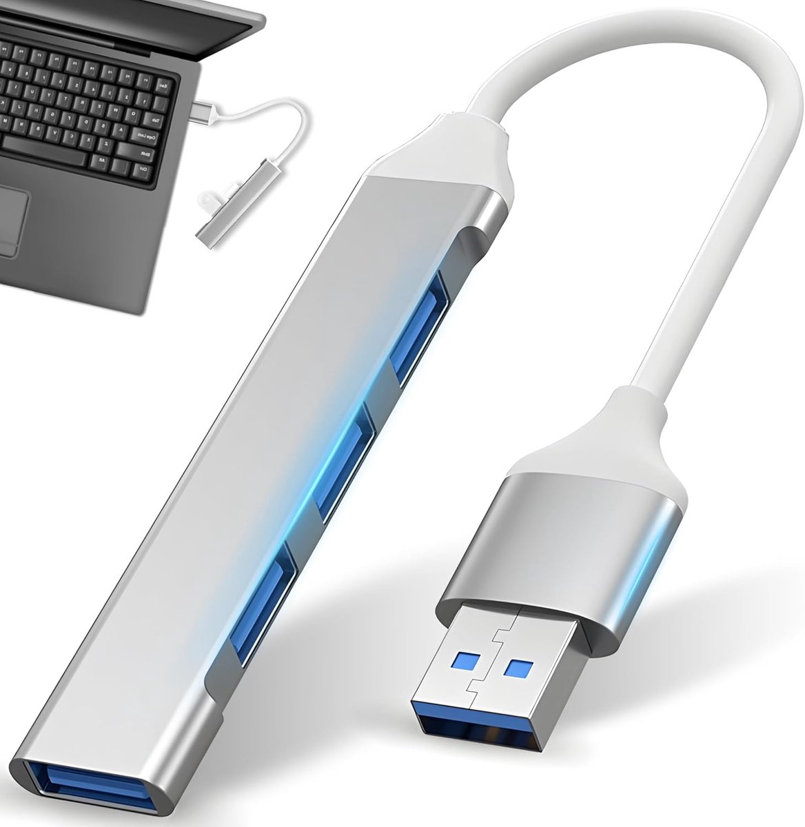 carmdering - 4-Port USB Hub - USB 3.0 Verdeler - USB Splitter - Snelle 5Gbps Overdracht - Plug En Play Gebruik - Aluminium Behuizing - Compact Ontwerp - Ruimtebesparend Voor Onderweg - 1 Stuk