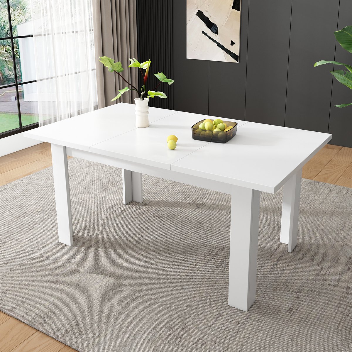Zubaliya Eettafel Met Opbergruimte - Rechthoekige Eettafel - Moderne Keukentafel Met Verborgen Opbergruimte - Multifunctionele Tafel Voor Eetkamer Woonkamer - Wit