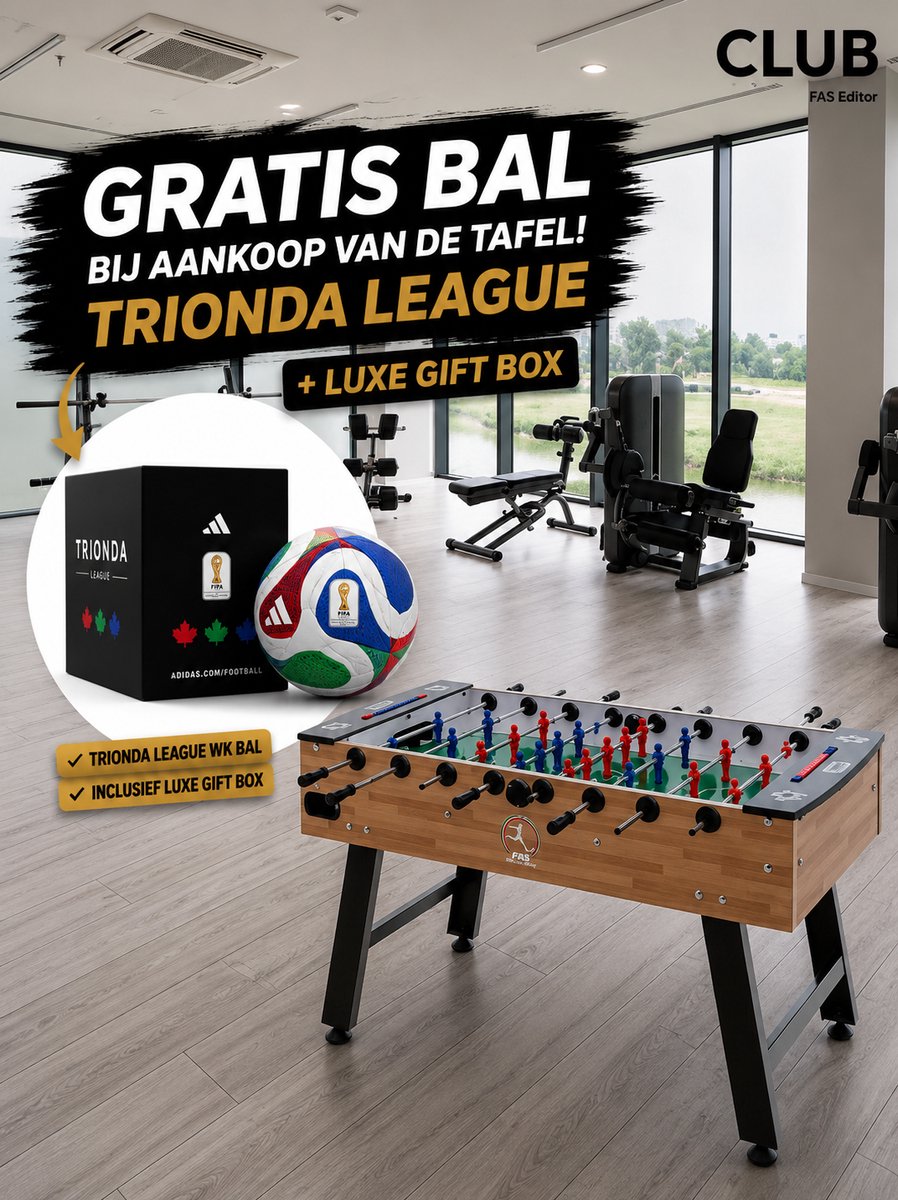 FAS Pendezza Club 2.0 - Voetbaltafel- Wedstrijdtafel - Metalen poten - kogellagers - standaard geleverd met 10 ballen en gemonteerde kast - gezandstraald speelveld - Wedstrijd handvatten - Kogellagers - 360 graden draaiende keeper