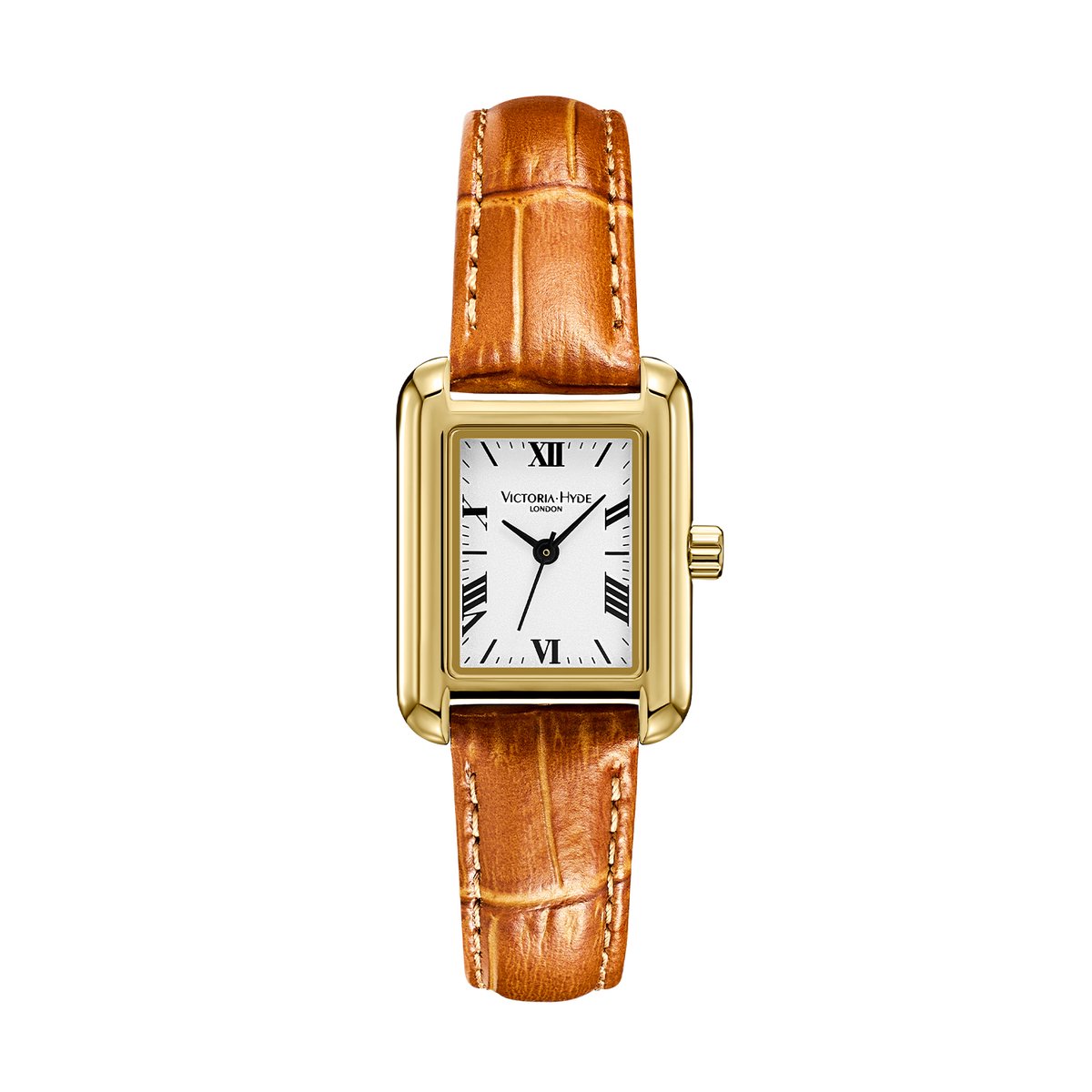 Victoria Hyde - Horloge Dames Rechthoekig - Leer - Analoog - In Lengte Verstelbaar - Cadeau voor Vrouw - Quartz uurwerk - Edelstalen Sluiting - Bruin