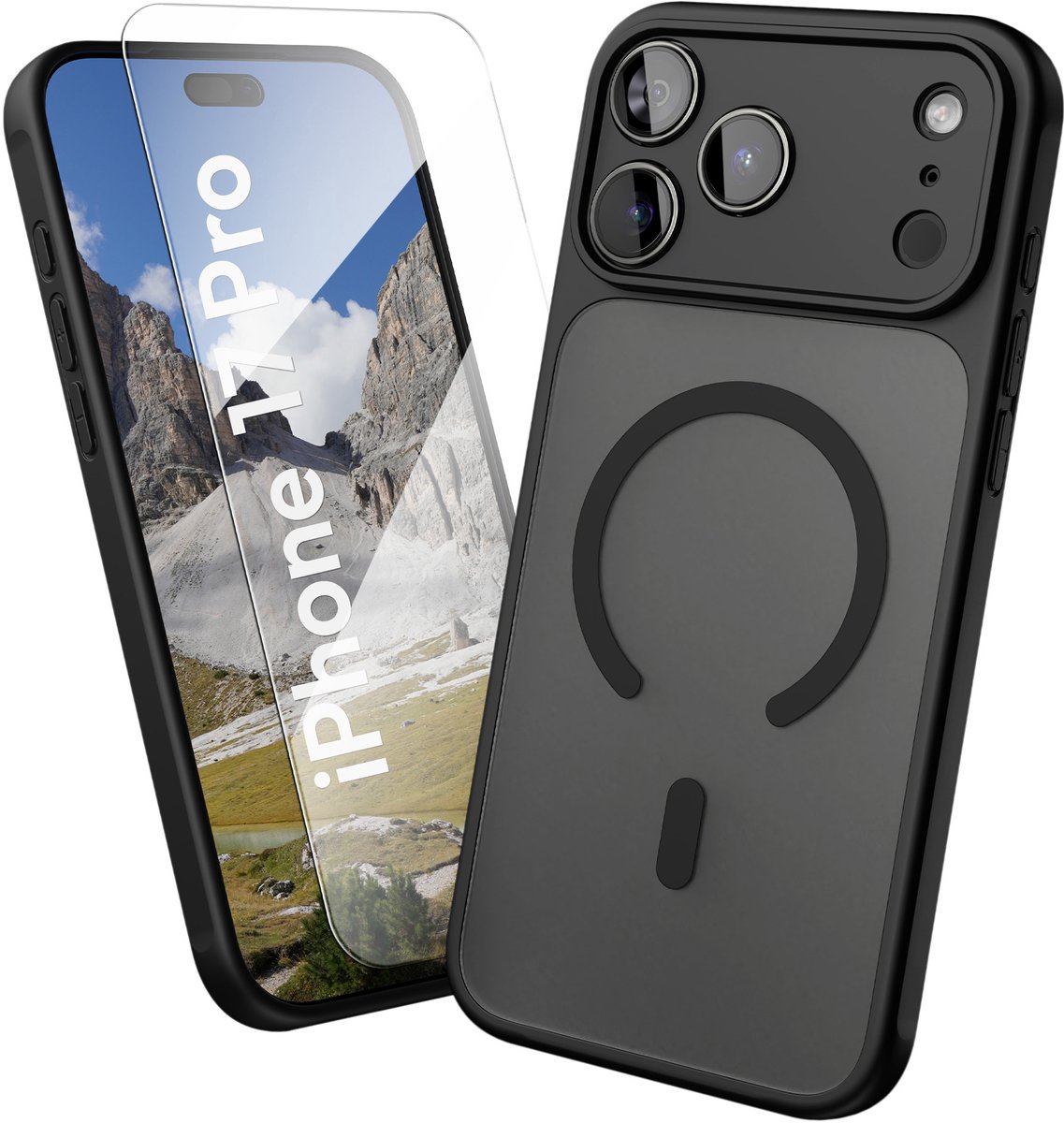 Oakshield Hoesje voor Apple iPhone 17 Pro – Halftransparante Telefoonhoes – Schokbestendige Beschermhoes met Camerabescherming – Case in zwart