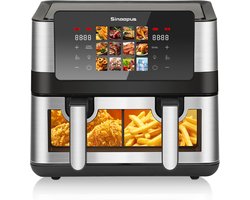 Sinaopus XXL Airfryer 8L – Met Dubbele Mand – 12 Kookprogramma’s – Onafhankelijke Snelle Opwarming – Geschikt voor Gezinnen – Kijkvenster – Eenvoudig te Reinigen – Capaciteit voor 4 tot 5 Personen