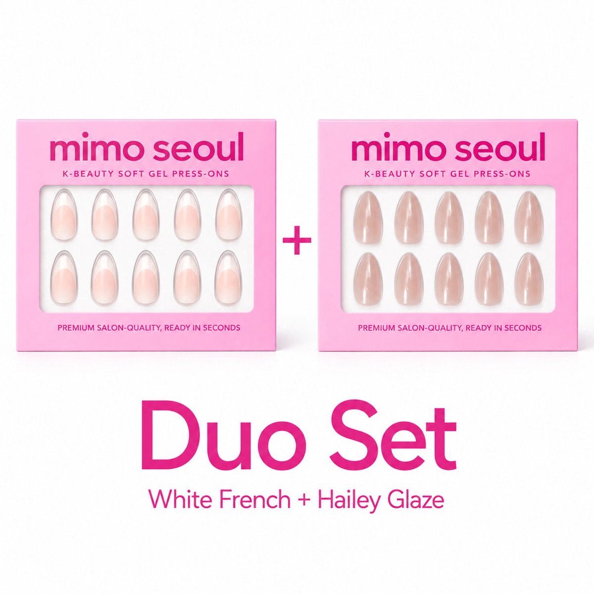 Mimo Seoul Duo Set Soft Gel Press-On Nails Everyday Duo Set - Baby Boomer & White French Nagels - Short Almond - 60 Stuks - Herbruikbaar 14 Dagen
