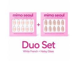 Mimo Seoul Soft Gel Press On Nails Kort - Clean Glow Set 2-in-1 (60 Stuks) - White French & Hailey Glaze Short Almond - Plaknagels Met Lijm & Plakstickers - Nepnagels Valse Nagels - Herbruikbare Gelnagels met Compleet Prep Kit