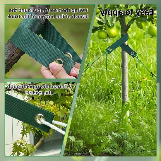 Dailygoods- Boomsteunriemen 12 Stuks - Zware Groene Nylon - Verstelbare Weerbestendige Banden - Doorvoergaten - Flexibel en Duurzaam - Ondersteuning voor Bomen - Plantenbanden van Dailygoods — afbeelding 3
