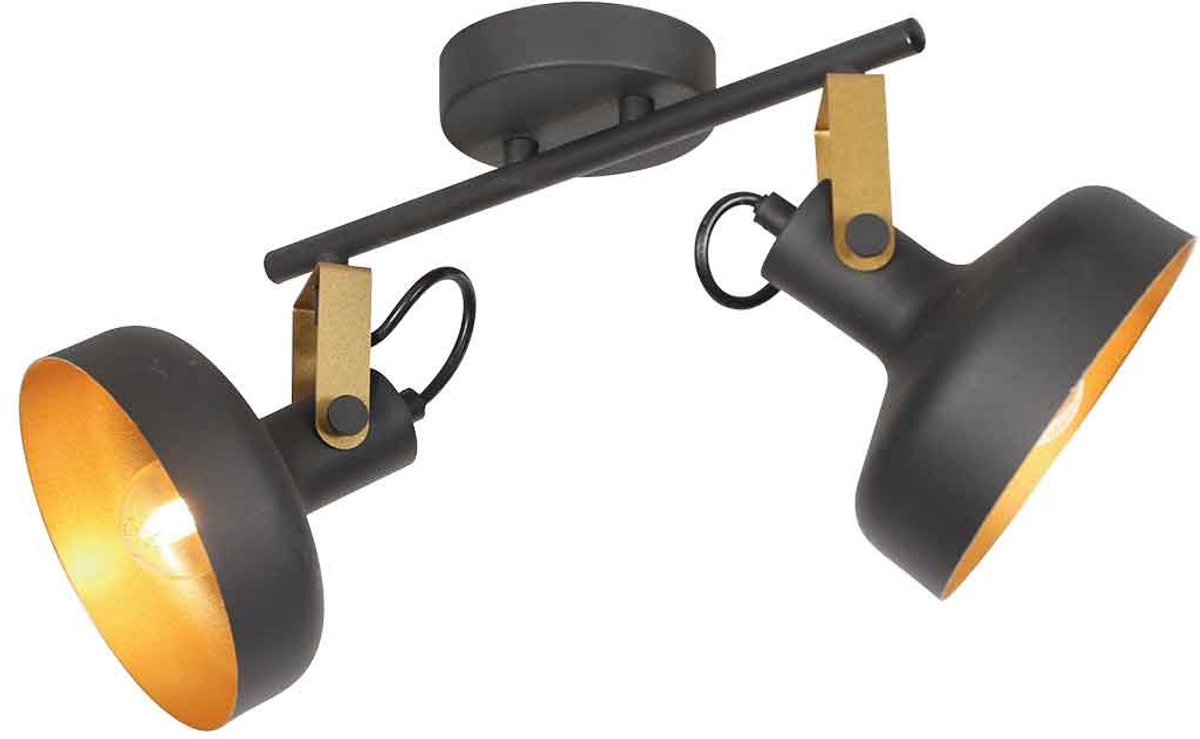 Zwarte 2-lichts wandlamp Prato 4119ZW van Mexlite - trendy stijl, gemaakt van metaal en kunststof, draaibaar en kantelbaar, ideaal voor binnengebruik