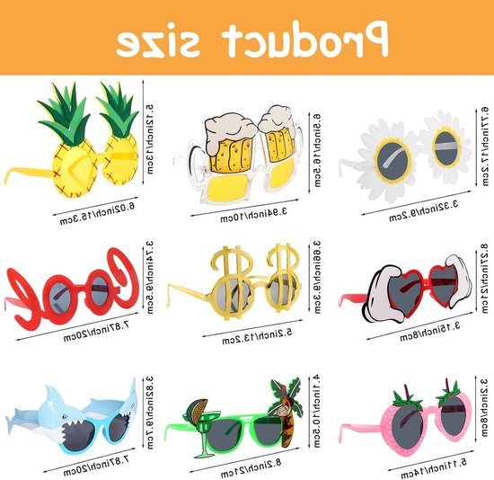 Leuke Zonnebrillen voor Feesten, 9 Paar Hawaii Stijl, Zomerpatroon, Ideaal voor Kinderen en Volwassenen, Perfect voor Strand en Themafeesten — afbeelding 3