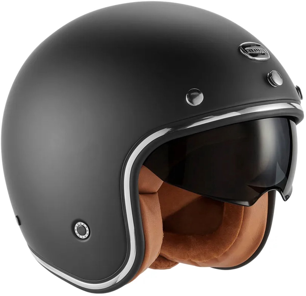 Nox Mat zwarte Jethelm - ingebouwd zonnevizier - Matzwart - ECE 22.06 gekeurd - Retro Vintage helm - jet helm - Maat L (59 t/m 60 cm hoofdomtrek)
