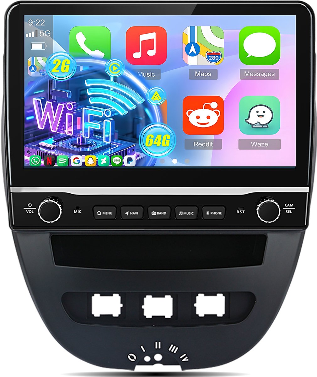 Hexinex - Autoradio - Geschikt Voor Peugeot 107 Toyota Aygo Citroen C1 2004-2014 - 2+64GB CARPLAY WIFI USB