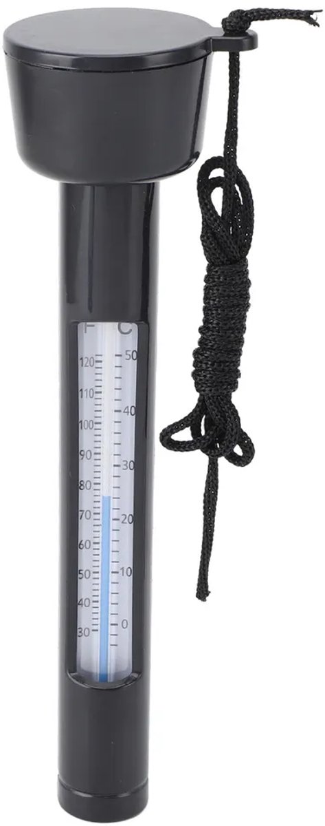 Drijvende zwembadthermometer met snoer – geschikt voor zwembaden, jacuzzi's en vijvers, zwart.