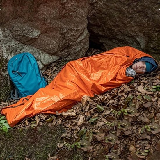 Survival Slaapzak - Nooddeken Outdoor - Kamperen en Wandelen - Thermisch Waterdicht - 210 x 90 cm - Oranje — afbeelding 3