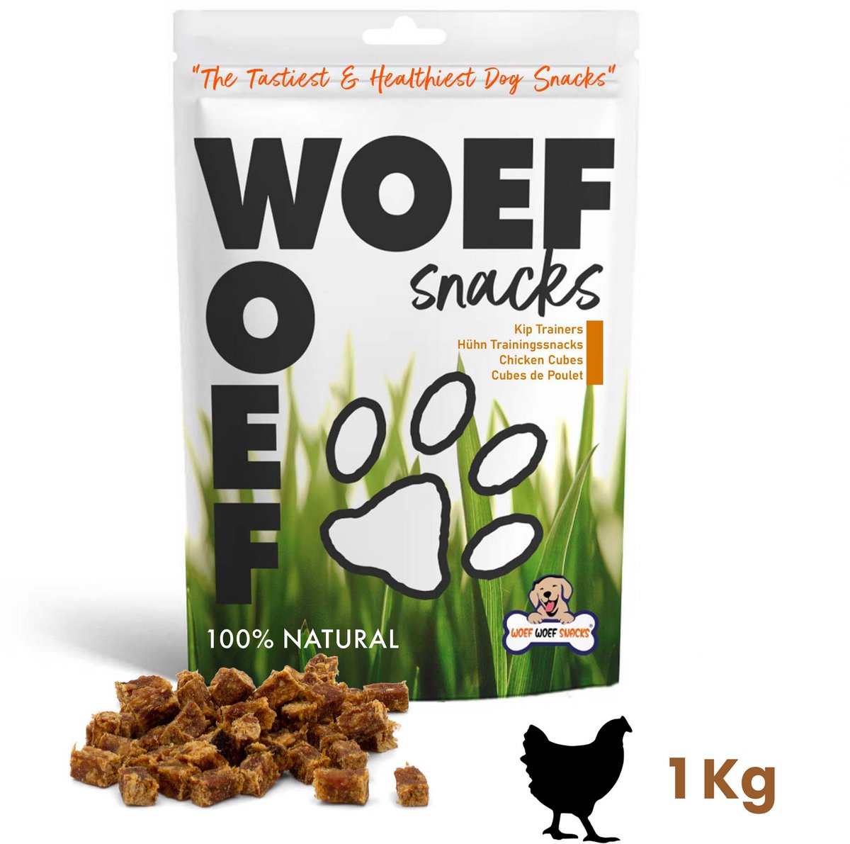 Woef Woef Snacks Hondensnacks Kip trainers - 1.00 KG - Trainingssnacks Hondensnoepjes - Gedroogd vlees - Kip - vanaf 3 maanden - Geen toevoegingen