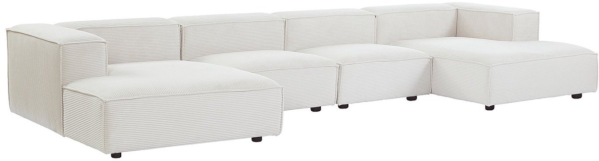 Vente-unique Modulaire panoramische hoekbank in beige ribfluweel RUZOLO