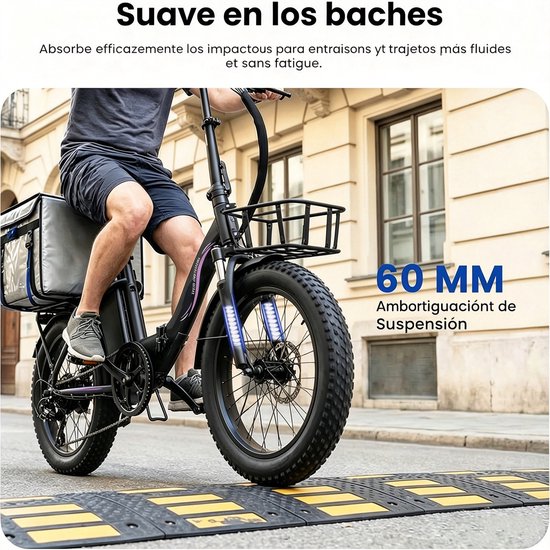 Runetic Elektrische fiets - Actieradius 80km - Verwijderbare batterij 36V13Ah - Motor 250W - 25KM/H - 20“* 3.0” opvouwbare City Commuter E-Bike — afbeelding 3