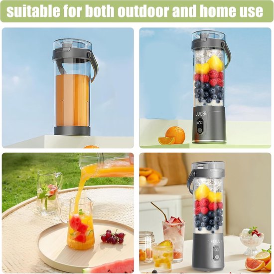 KZQ Draagbare Blender 600ml - Elektrische Mini Sapcentrifuge Met Usb Voor Fruit Shakes En Smoothies - Geschikt Voor Thuis Kantoor School En Buiten - Digitaal Display Grijs van kzq — afbeelding 3