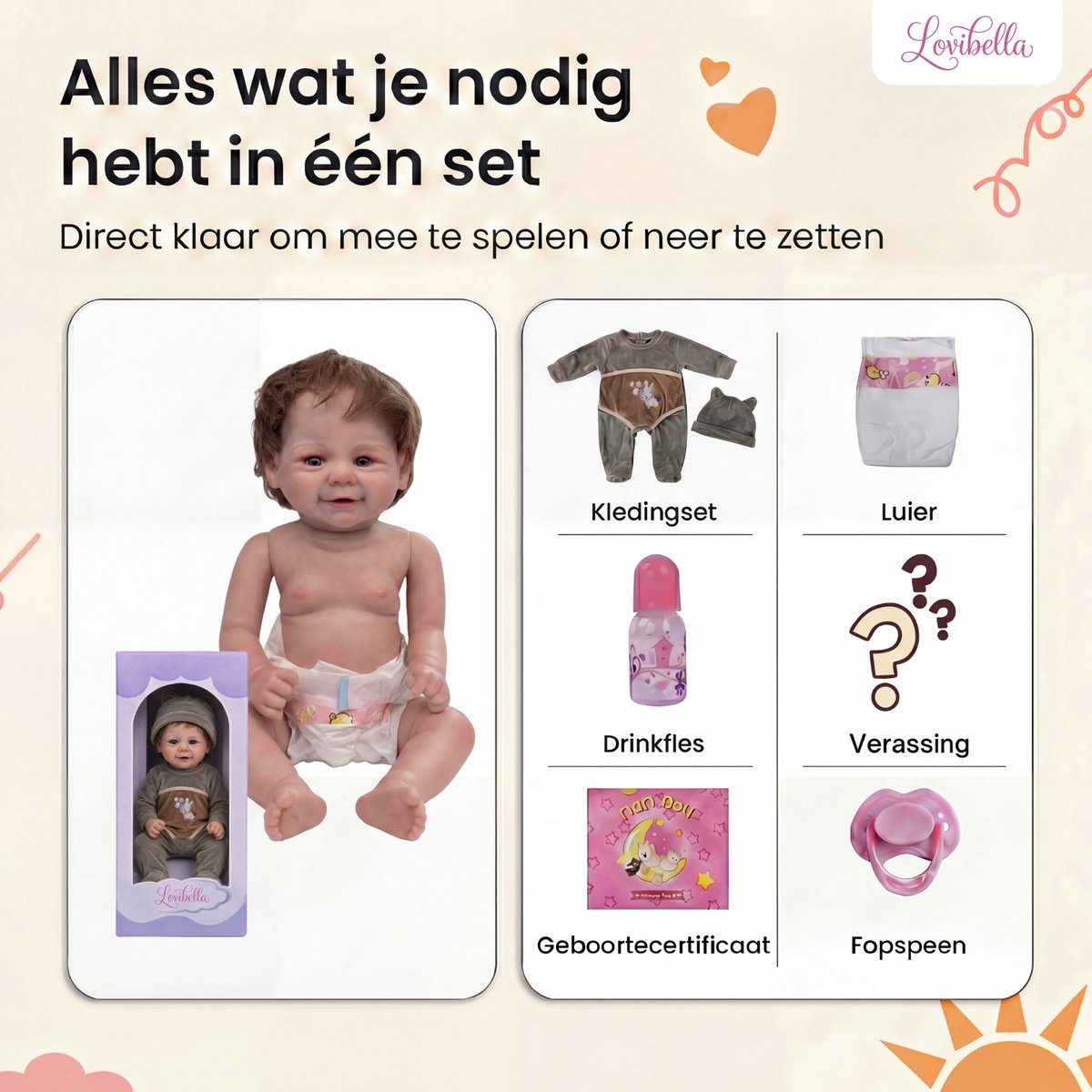 Lovibella® Noah Reborn Baby Pop Meisje - Levensechte Babypoppen - Dementie poppen - 45 cm - Complete Accessoires Set - Realistische Poppen - Zoals Echt - Zacht Vinyl - Doll Speelgoed 3 Jaar — afbeelding 5