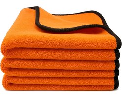 Kemes Microfibre Cloths Car 3 Pieces 600 g/m² | Drying Cloth 4-Way Suction Cleaning Cloth Car Wash Car Care and Household Microfiber Cloth for Polishing | 30x30 cm (Orange)
