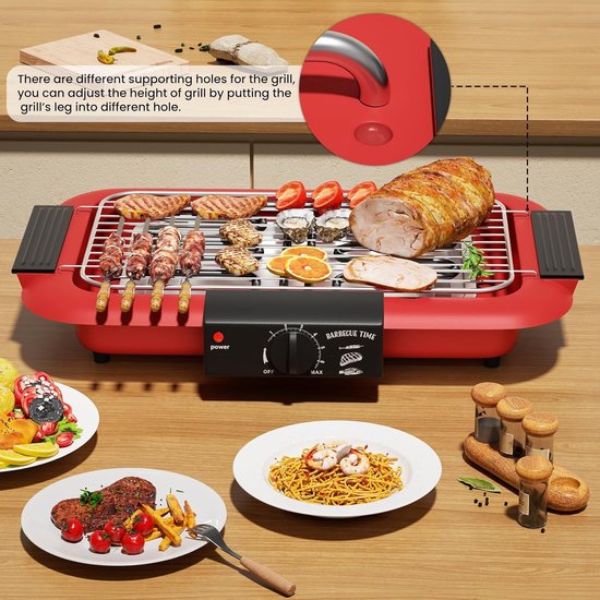 KZQ Elektrische Bbq Grill Rookvrij Met Anti Aanbaklaag Voor Binnen En Buiten - 2000w Dubbelbuis Hoog Vermogen Draagbare Afneembare Standaard Grill Voor Bbq Party - Rood van kzq — afbeelding 4