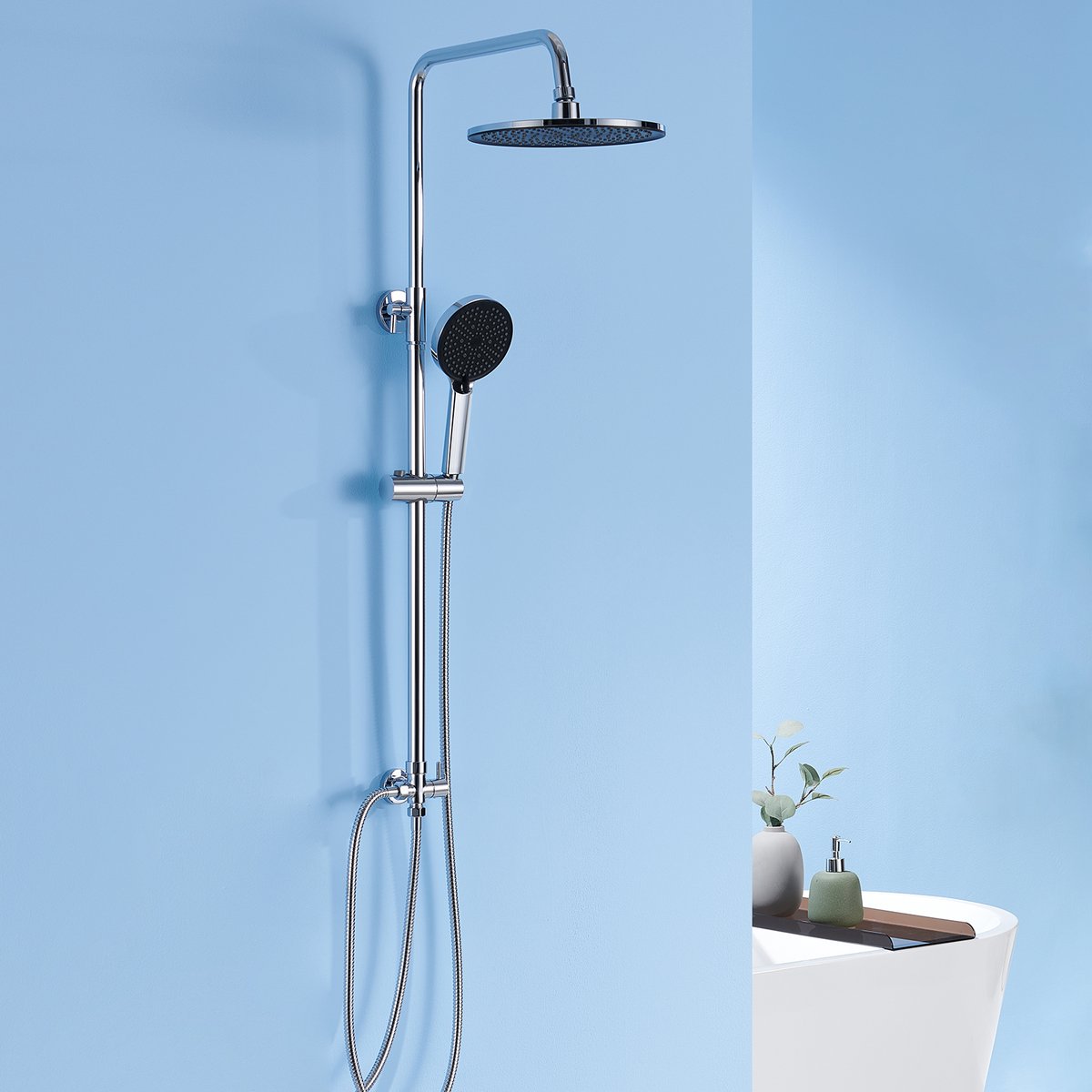 Auralum Max Glijstangset met Regendouche - Verstelbare Wandbevestiging - Ø 250 mm XXL Hoofddouche - 4-weg Handdouche - Zonder Kraan - Chroom